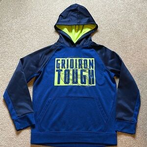 Boys, blue and green grid iron tough hoodie